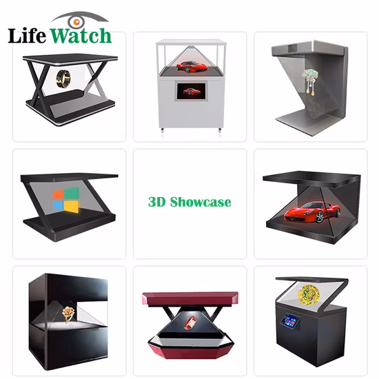 Publicidad de 65 pulgadas Pantalla de visualización olográfica de exhibición de pirámide holográfica 3D de 270 grados