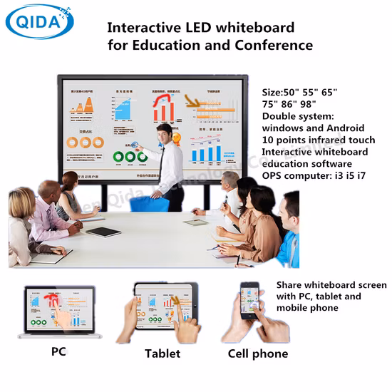 Pizarra interactiva multitáctil de infrarrojos para computadora de 88'' + Pizarra blanca inteligente para aulas
